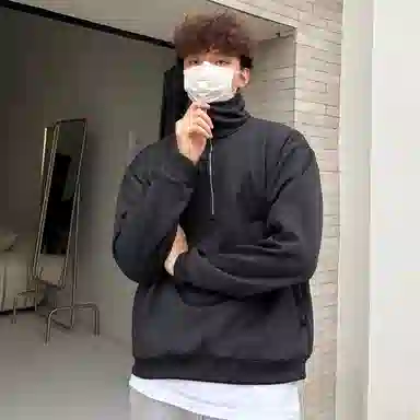 虫小绿 美式复古半拉链立领长袖上衣外套春秋季潮牌宽松简约百搭休闲纯色高领套头卫衣 男女同款