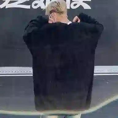 虫小绿 美式高街复古字母仿貂毛绒套头毛衣外套痞帅嘻哈百搭舒适设计感户外防风防寒休闲宽松慵懒风直筒圆领针织衫 男女同款