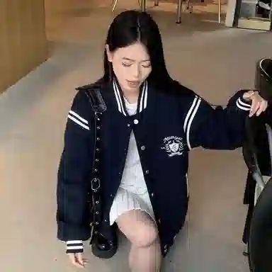 虫小绿 美式复古学院风立领撞色拼接飞行外套春秋季潮流毛呢刺绣工艺棒球服宽松街头休闲百搭上衣工装夹克 男女同款