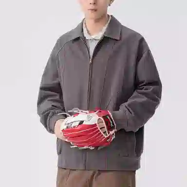 虫小绿 美式复古基础款水洗翻领宽松休闲哈灵顿工装外套春秋季潮流设计感百搭经典无性别棒球服夹克 男女同款
