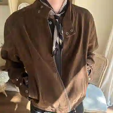 虫小绿 美式春秋季复古绒皮工艺立领哈灵顿短款外套潮流高级感时尚痞帅休闲百搭情侣款上衣夹克 男女同款