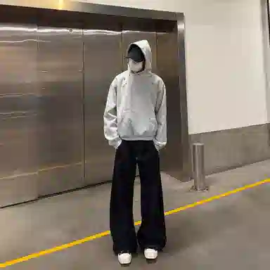 虫小绿 美式复古脊骨小众设计金属柳钉连帽套头上衣做旧春秋季潮流高级感宽松休闲百搭情侣帽衫卫衣 男女同款