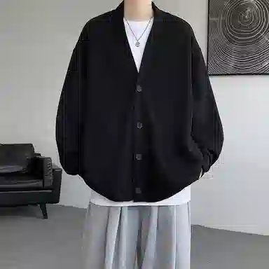 虫小绿 潮牌纯色华夫格开衫外套春秋季日系慵懒风高级感百搭宽松休闲简约夹克上衣情侣款卫衣 男女同款