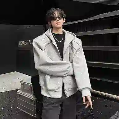 虫小绿 机车潮流行飞行服重磅百搭时尚工装条纹拉链高级感垫肩金属设计款小众高街连帽开衫立体解构宽松短款美式夹克外套 男女同款