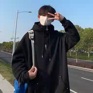虫小绿 假两件半拉链高领金属胸针套头帽衫上衣秋冬季美式重磅潮牌加绒加厚纯色外套宽松高级感休闲百搭连帽卫衣 男女同款