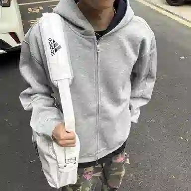 虫小绿 春秋季小众设计感美式高街内外撞色高级感情侣开衫外套双拉链宽松休闲百搭潮牌简约通勤廓形长袖重磅连帽卫衣 男女同款