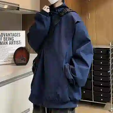 虫小绿 港风日系美式融合多功能透气舒适百搭工装飞行员立领拼接拉链款外套休闲宽松情侣款潮流翻领开衫夹克 男女同款
