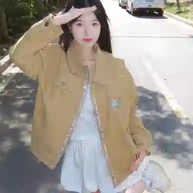 虫小绿 美式复古高级感翻领外套春秋季韩系小众刺绣设计开衫长袖上衣宽松休闲情侣夹克 男女同款