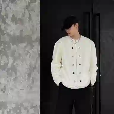 虫小绿 日韩系列高级感纽扣装饰设计学院风毛衣外套无性别主义松弛慵懒感宽松休闲百搭上衣服舒适简约拉链开衫针织衫 男女同款