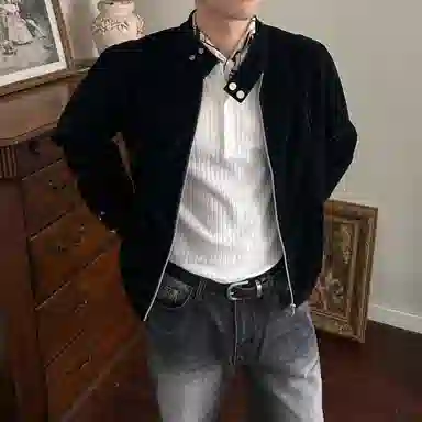 虫小绿 美式春秋季复古绒皮工艺立领哈灵顿短款外套潮流高级感时尚痞帅休闲百搭情侣款上衣夹克 男女同款