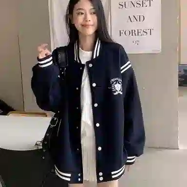 虫小绿 美式复古学院风立领撞色拼接飞行外套春秋季潮流毛呢刺绣工艺棒球服宽松街头休闲百搭上衣工装夹克 男女同款