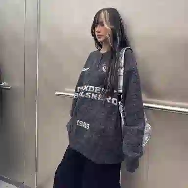 虫小绿 美式复古亨特领字母绣花纽扣套头毛线衣外套秋冬季休闲宽松慵懒设计感百搭针织衫 男女同款
