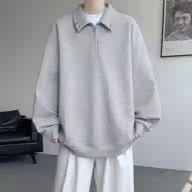 虫小绿 慵懒学院风美式高街复古纯色半拉链翻领重磅休闲运动百搭上衣春秋季潮流时尚日常通勤宽松卫衣 男女同款
