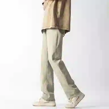 虫小绿 美式复古高街水洗做旧废土风基础款窄版微喇弯刀修身显瘦显高日常通勤百搭时尚潮流痞帅中腰垂感舒适休闲工装牛仔裤 男女同款