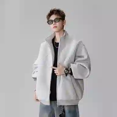 虫小绿 美式重磅解构设计感拼接高街潮牌休闲长袖上衣复古运动百搭通勤开衫夹克外套宽松加厚保暖情侣款连帽卫衣 男女同款