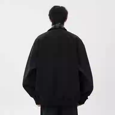 虫小绿 美式复古高级感小众设计感格子假两件外套上衣拼接翻领春秋季高街风高质感时髦舒适休闲宽松飞行员夹克 男女同款