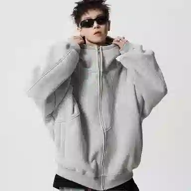 虫小绿 美式解构设计感拼接高街潮牌休闲长袖上衣复古运动百搭开衫宽松加厚保暖情侣款连帽卫衣 男女同款