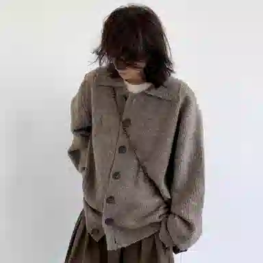 虫小绿 慵懒风立领单排扣设计开衫美式潮牌嘻哈街头痞帅复古高街时尚百搭无性别主义潮流个性小众休闲针织衫 男女同款