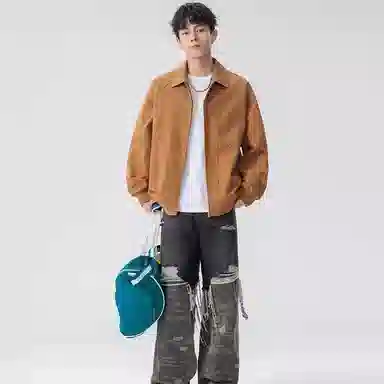 虫小绿 美式复古基础款水洗翻领宽松休闲哈灵顿工装外套春秋季潮流设计感百搭经典无性别棒球服夹克 男女同款