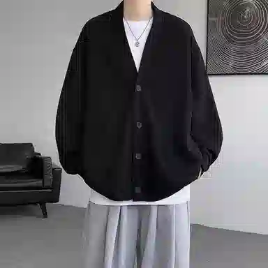 虫小绿 潮牌纯色华夫格开衫外套春秋季日系慵懒风高级感百搭宽松休闲简约夹克上衣情侣款卫衣 男女同款