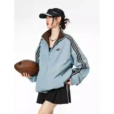 虫小绿 美式宽松潮流复古时尚个性情侣百搭双面穿条纹拼接外套夹克 男女同款