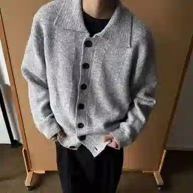 虫小绿 慵懒风立领单排扣设计开衫美式潮牌嘻哈街头痞帅复古高街时尚百搭无性别主义潮流个性小众休闲针织衫 男女同款