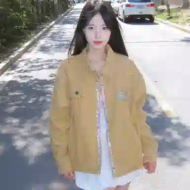 虫小绿 美式复古高级感翻领外套春秋季韩系小众刺绣设计开衫长袖上衣宽松休闲情侣夹克 男女同款