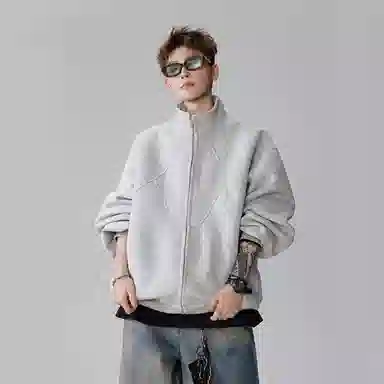 虫小绿 美式重磅解构设计感拼接高街潮牌休闲长袖上衣复古运动百搭通勤开衫夹克外套宽松加厚保暖情侣款连帽卫衣 男女同款