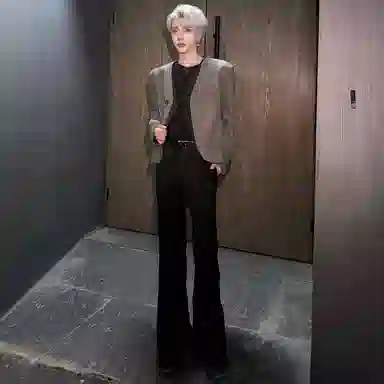 虫小绿 潮流纯色无领垫肩外套夹克短款高级感痞帅英伦雅痞男装休闲西服西装 男女同款