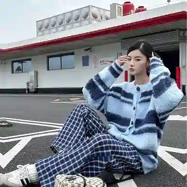 虫小绿 美式复古软糯仿貂毛开衫毛衣外套秋冬季潮流宽松休闲上衣百搭慵懒风保暖针织衫 男女同款
