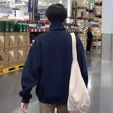 虫小绿 美式潮牌复古基础纯色胸口小标刺绣时尚半拉链立领上衣外套秋冬季痞帅气质百搭宽松休闲撞色情侣卫衣 男女同款