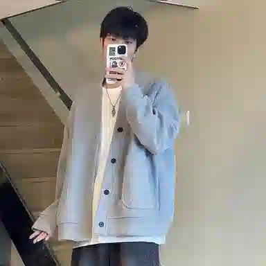 虫小绿 华夫格开衫外套男春秋季宽松长袖上衣美式潮牌时尚休闲百搭舒适帅气情侣装穿搭慵懒卫衣 男女同款