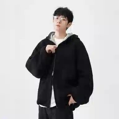 虫小绿 春秋季小众设计感美式高街内外撞色高级感长袖重磅开衫外套双拉链宽松休闲百搭潮牌简约廓形情侣款连帽卫衣 男女同款