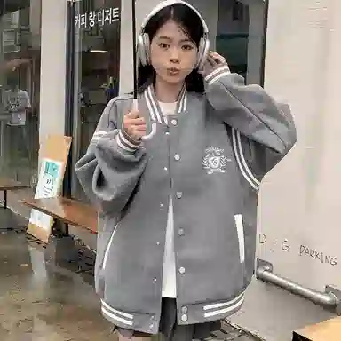 虫小绿 美式复古学院风立领撞色拼接飞行外套春秋季潮流毛呢刺绣工艺棒球服宽松街头休闲百搭上衣工装夹克 男女同款