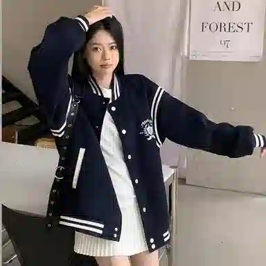 虫小绿 美式复古学院风立领撞色拼接飞行外套春秋季潮流毛呢刺绣工艺棒球服宽松街头休闲百搭上衣工装夹克 男女同款