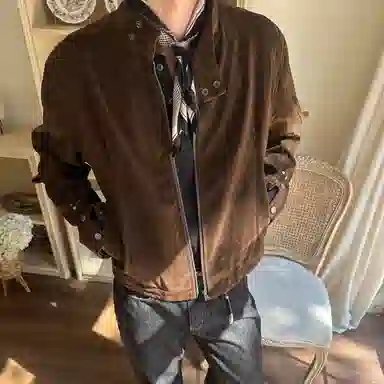 虫小绿 美式春秋季复古绒皮工艺立领哈灵顿短款外套潮流高级感时尚痞帅休闲百搭情侣款上衣夹克 男女同款