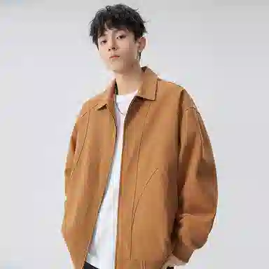 虫小绿 美式复古基础款水洗翻领宽松休闲哈灵顿工装外套春秋季潮流设计感百搭经典无性别棒球服夹克 男女同款