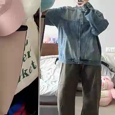 虫小绿 美式简约小众设计分割解构夹克衫春秋季潮流复古痞帅百搭水洗长袖上衣短款机车工装立领牛仔外套 男女同款