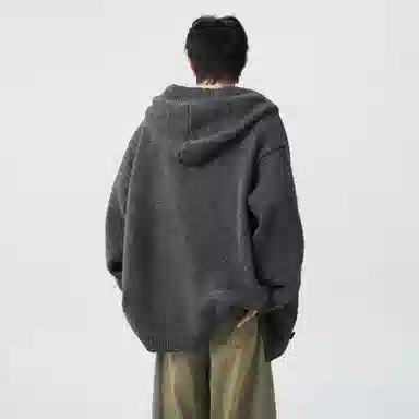 虫小绿 高级感纯色开衫秋冬季潮流痞帅宽松慵懒风休闲百搭通勤大口袋帽衫针织衫 男女同款