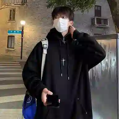 虫小绿 假两件半拉链高领金属胸针套头帽衫上衣秋冬季美式重磅潮牌加绒加厚纯色外套宽松高级感休闲百搭连帽卫衣 男女同款