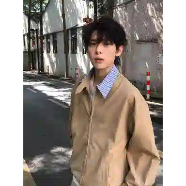 虫小绿 美式复古撞色拼接格子假两件外套秋季潮牌宽松翻领上衣开衫情侣休闲夹克 男女同款