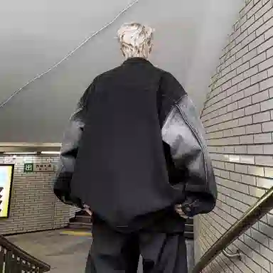 虫小绿 春秋季高街水洗渐变绣花字母上衣美式潮牌休闲宽松复古设计单排扣翻领夹克牛仔外套 男女同款