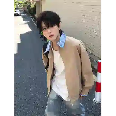 虫小绿 美式复古撞色拼接格子假两件外套秋季潮牌宽松翻领上衣开衫情侣休闲夹克 男女同款