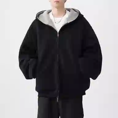虫小绿 春秋季小众设计感美式高街内外撞色高级感情侣开衫外套双拉链宽松休闲百搭潮牌简约通勤廓形长袖重磅连帽卫衣 男女同款