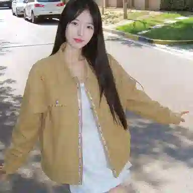 虫小绿 美式复古高级感翻领外套春秋季韩系小众刺绣设计开衫长袖上衣宽松休闲情侣夹克 男女同款