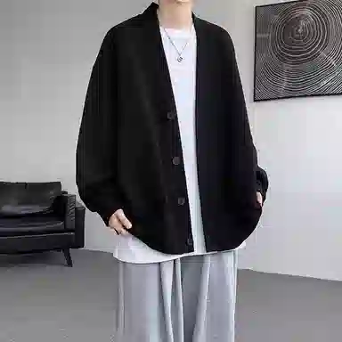 虫小绿 潮牌纯色华夫格开衫外套春秋季日系慵懒风高级感百搭宽松休闲简约夹克上衣情侣款卫衣 男女同款
