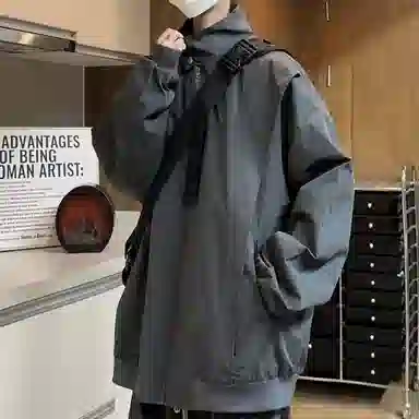 虫小绿 港风日系美式融合多功能透气舒适百搭工装飞行员立领拼接拉链款外套休闲宽松情侣款潮流翻领开衫夹克 男女同款