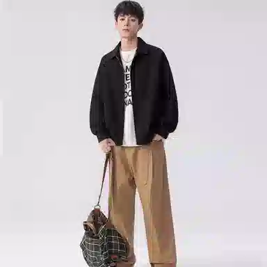 虫小绿 美式复古基础款水洗翻领宽松休闲哈灵顿工装外套春秋季潮流设计感百搭经典无性别棒球服夹克 男女同款