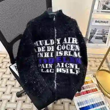 虫小绿 秋冬季时尚提花仿水貂毛立领毛线衣外套保暖拉链开衫毛衣帅气慵懒风松弛感高级弹力打底百搭宽松休闲垂感针织衫 男女同款