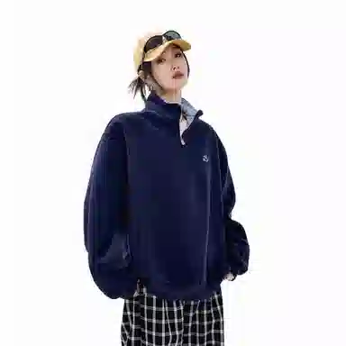 虫小绿 美式潮牌复古基础纯色胸口小标时尚半拉链立领上衣外套秋冬季痞帅气质百搭宽松休闲情侣款卫衣 男女同款